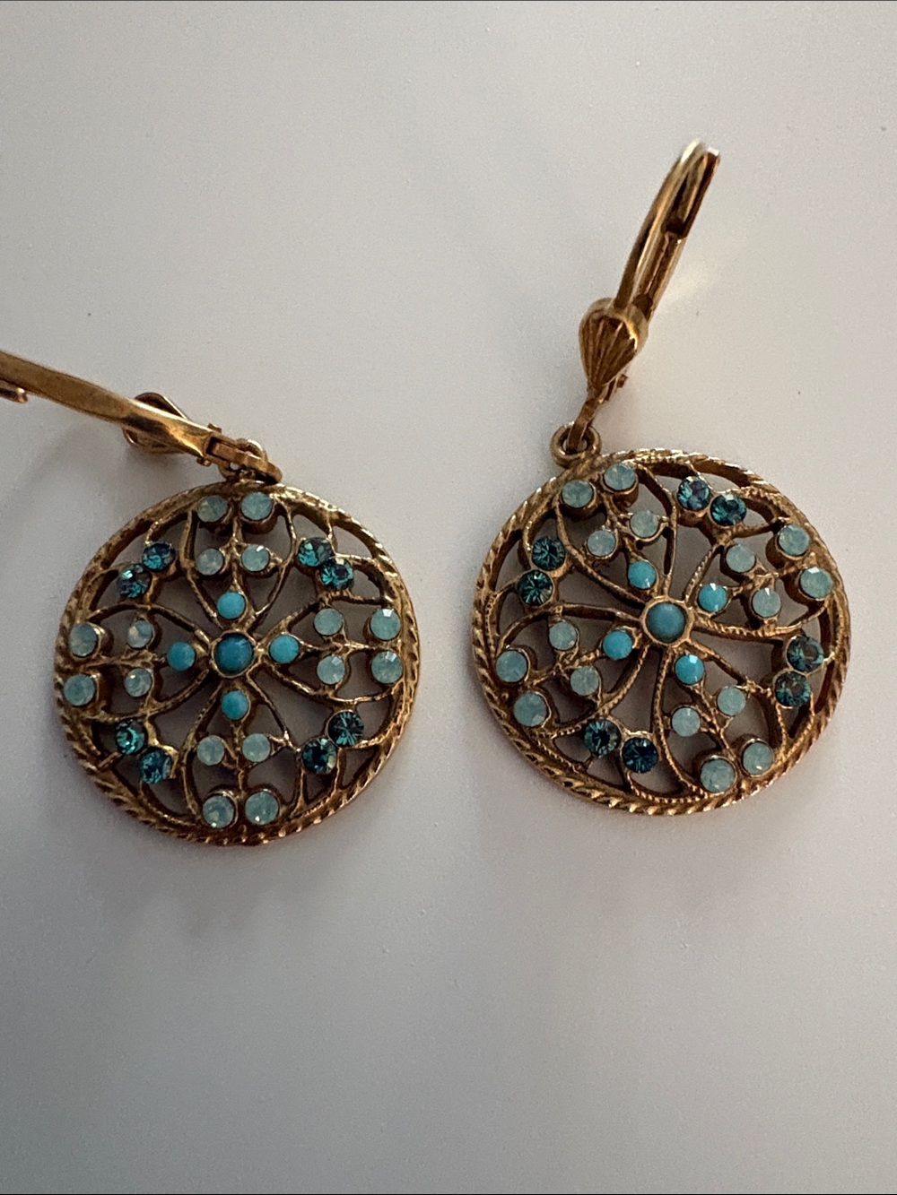 Gold-Tone Turquoise Crystal Floral Drop Earrings